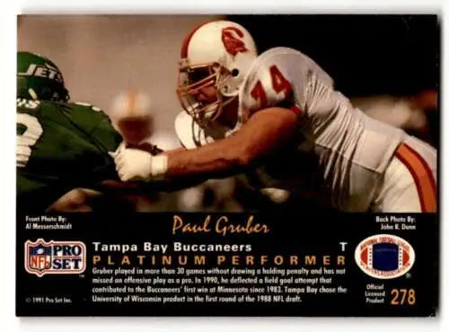 Pro Set Platinum 1991 Football Card of Paul Gruber, Tampa Bay Buccaneers, Original Gloss