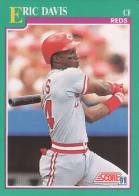 Eric Davis in white uniform for Cincinnati Reds batting on 1991 Score #137 card