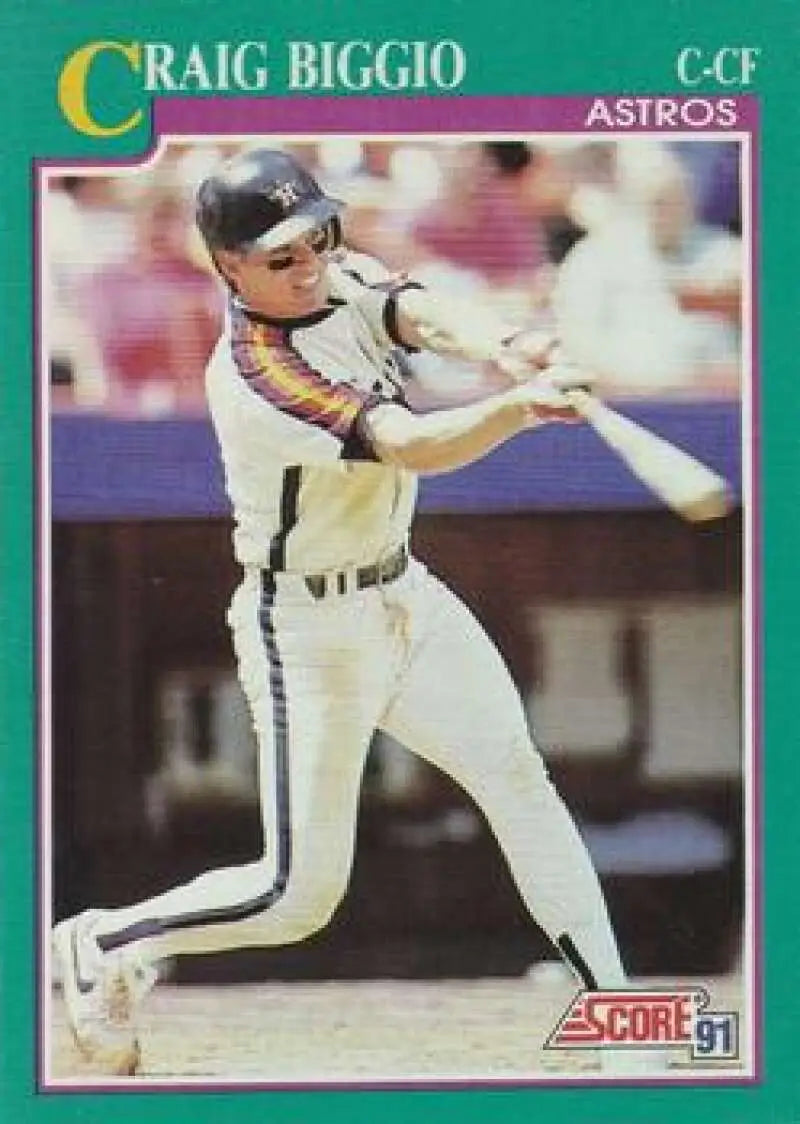1991 Score Craig Biggio Baseball Card featuring Houston Astros player swinging bat