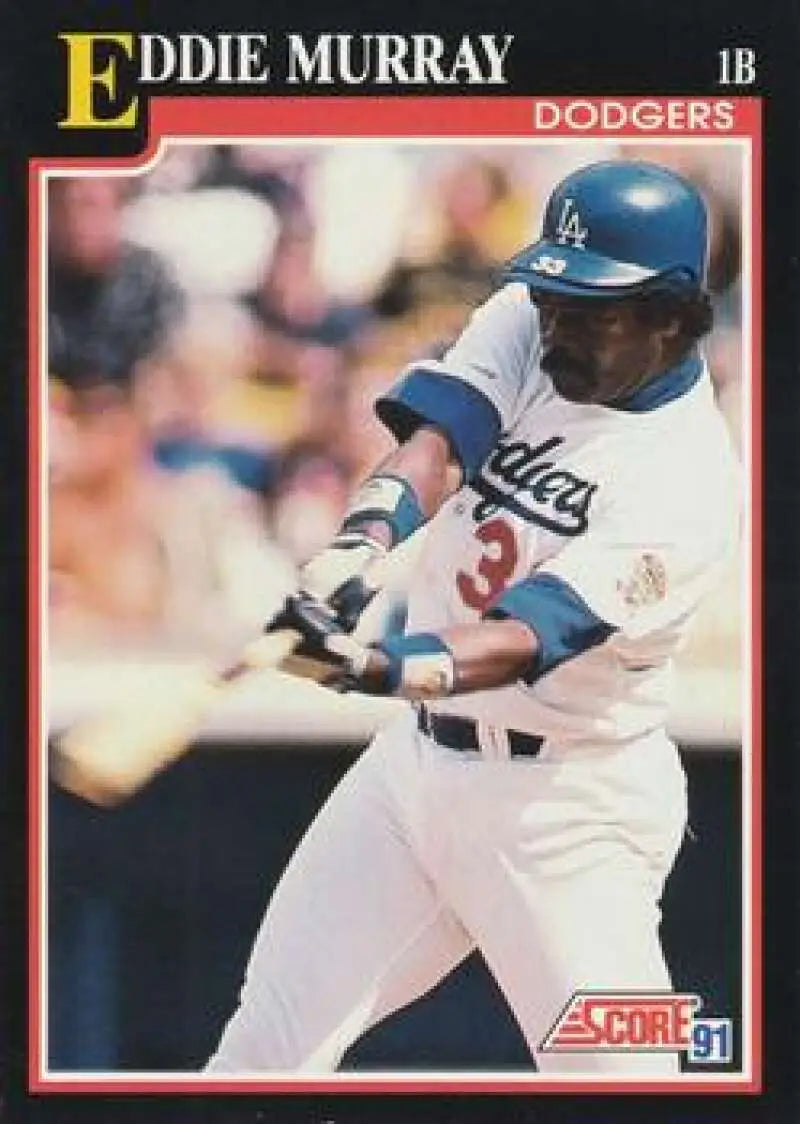 Eddie Murray swinging bat on 1991 Score Los Angeles Dodgers baseball card
