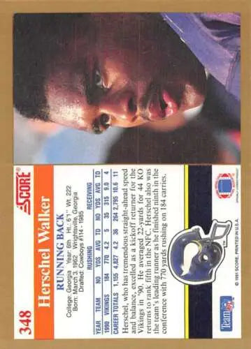 1991 Score #348 Herschel Walker NM card with original gloss in Vikings uniform