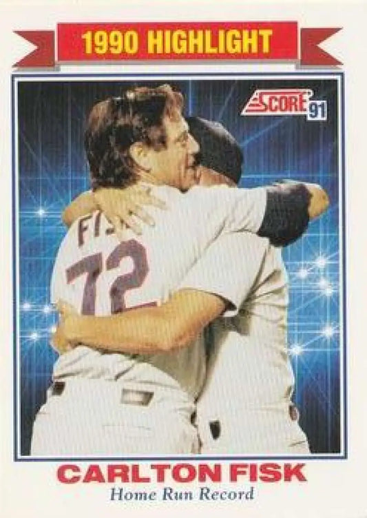 Carlton Fisk and a teammate celebrate after a home run, 1991 Score Chicago White Sox card