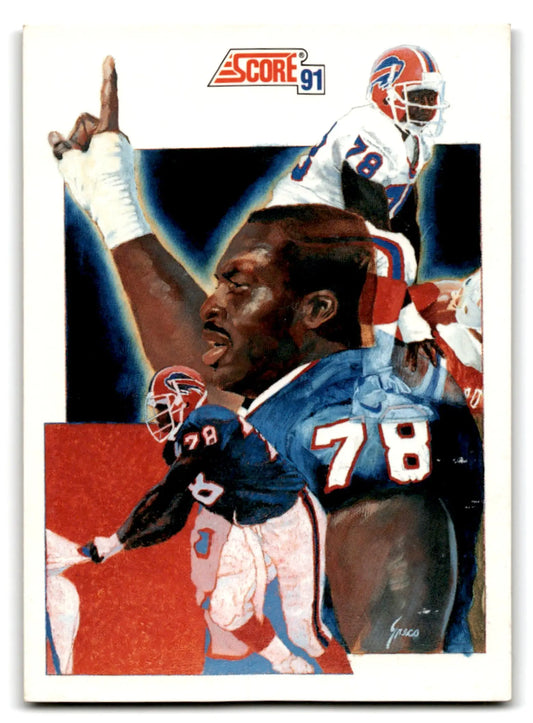 1991 Score Football Bruce Smith trading card displayed in Buffalo Bills memorabilia