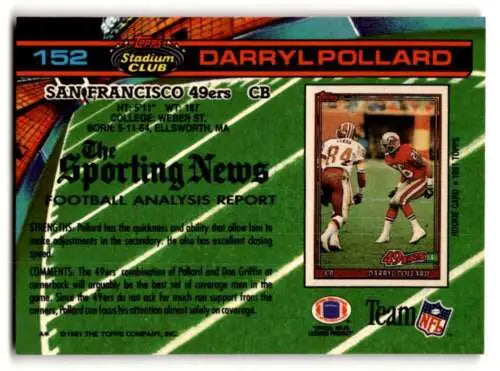 Darryl Pollard San Francisco 49ers football card original gloss 1991 Stadium Club #152