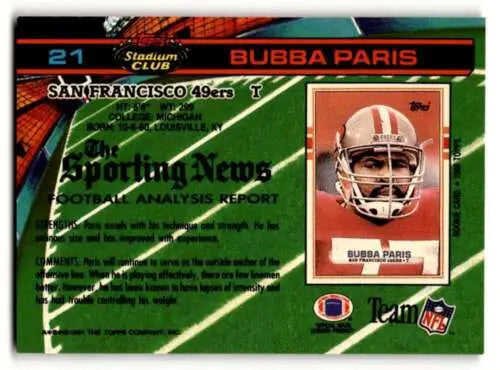 Bubba Paris San Francisco 49ers Football Card original gloss 1991 Stadium Club #21
