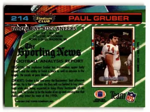 1991 Stadium Club #214 Paul Gruber Tampa Bay Buccaneers original gloss football card