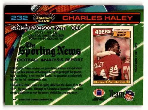 Original gloss 1991 Stadium Club #232 Charles Haley San Francisco 49ers Football Card