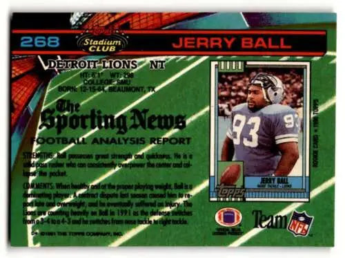 1991 Stadium Club #268 Jerry Ball Detroit Lions Football Card with original gloss