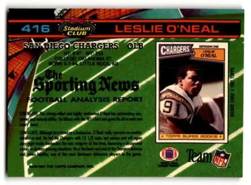 1991 Stadium Club #416 Leslie O’Neal San Diego Chargers football card original gloss