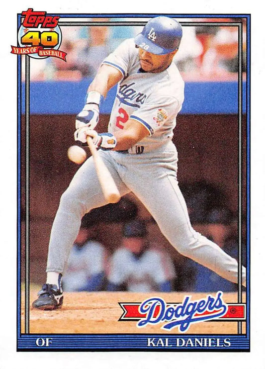 Kal Daniels batting in white uniform on 1991 Topps Los Angeles Dodgers baseball card