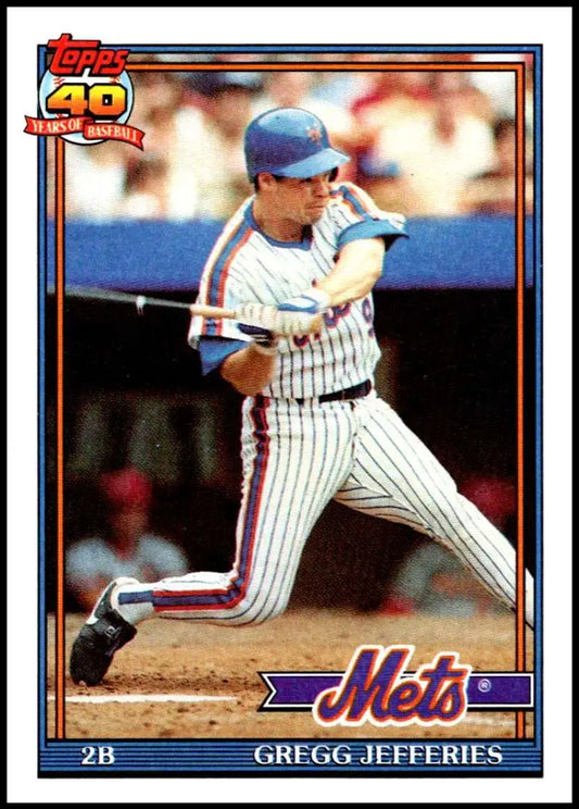 Vintage 1991 Topps Baseball Card of Gregg Jefferies, New York Mets player at bat