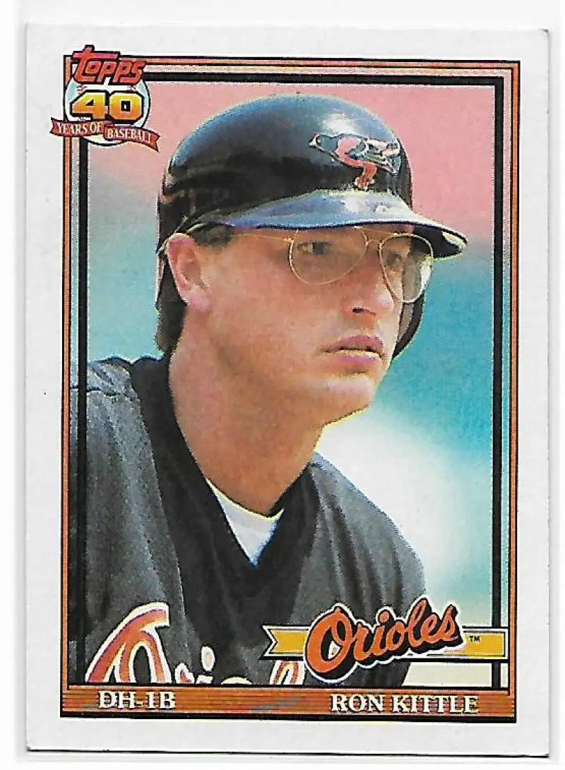 Baltimore Orioles Baseball Card of Ron Kittle wearing a black cap and glasses