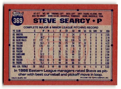 1991 Topps #369 Steve Searcy Detroit Tigers Baseball Cards ID:53055 - Baseball Cards