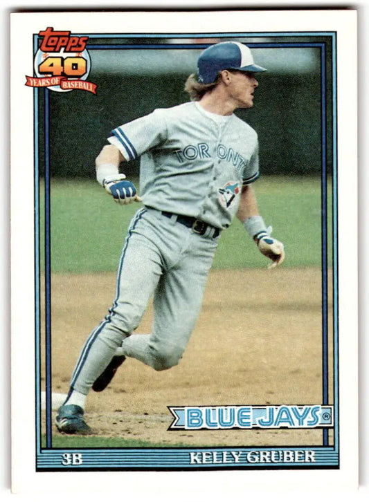1991 Topps #370 Kelly Gruber baseball card featuring Toronto Blue Jays memorabilia