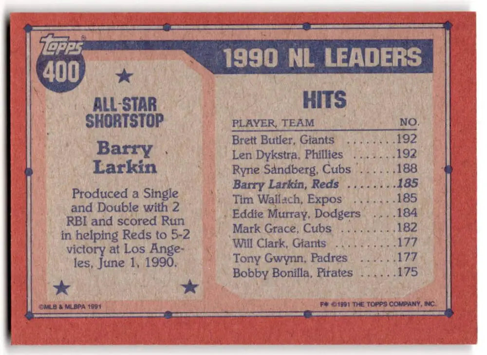 1990 Topps baseball card featuring Barry Larkin, Cincinnati Reds All-Star shortstop