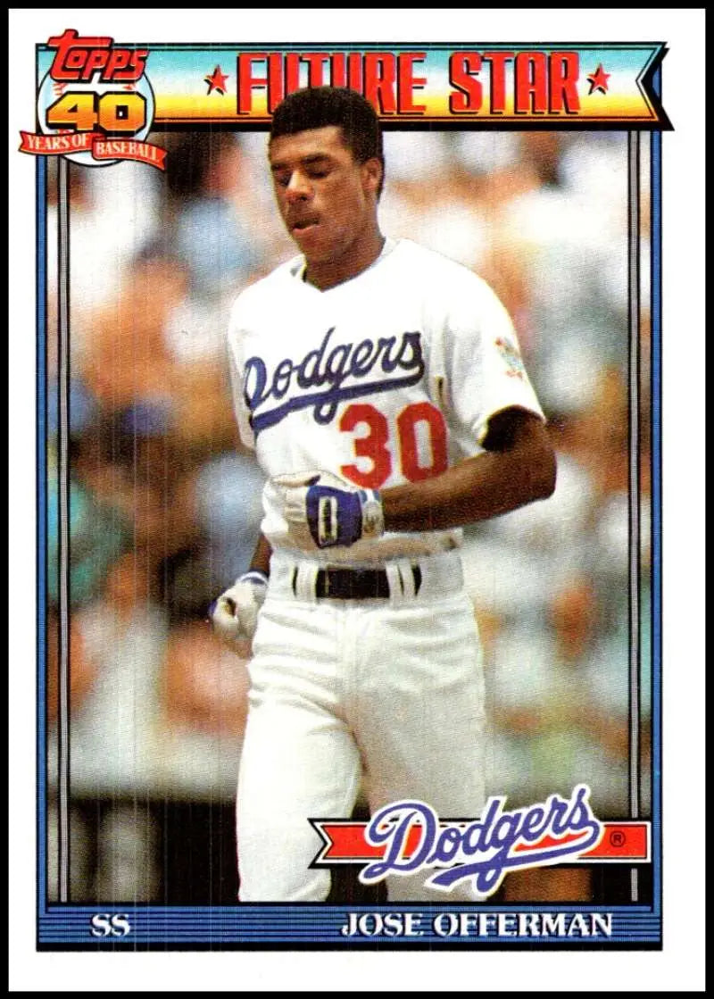 1991 Topps baseball card of Jose Offerman, number 30, Los Angeles Dodgers player