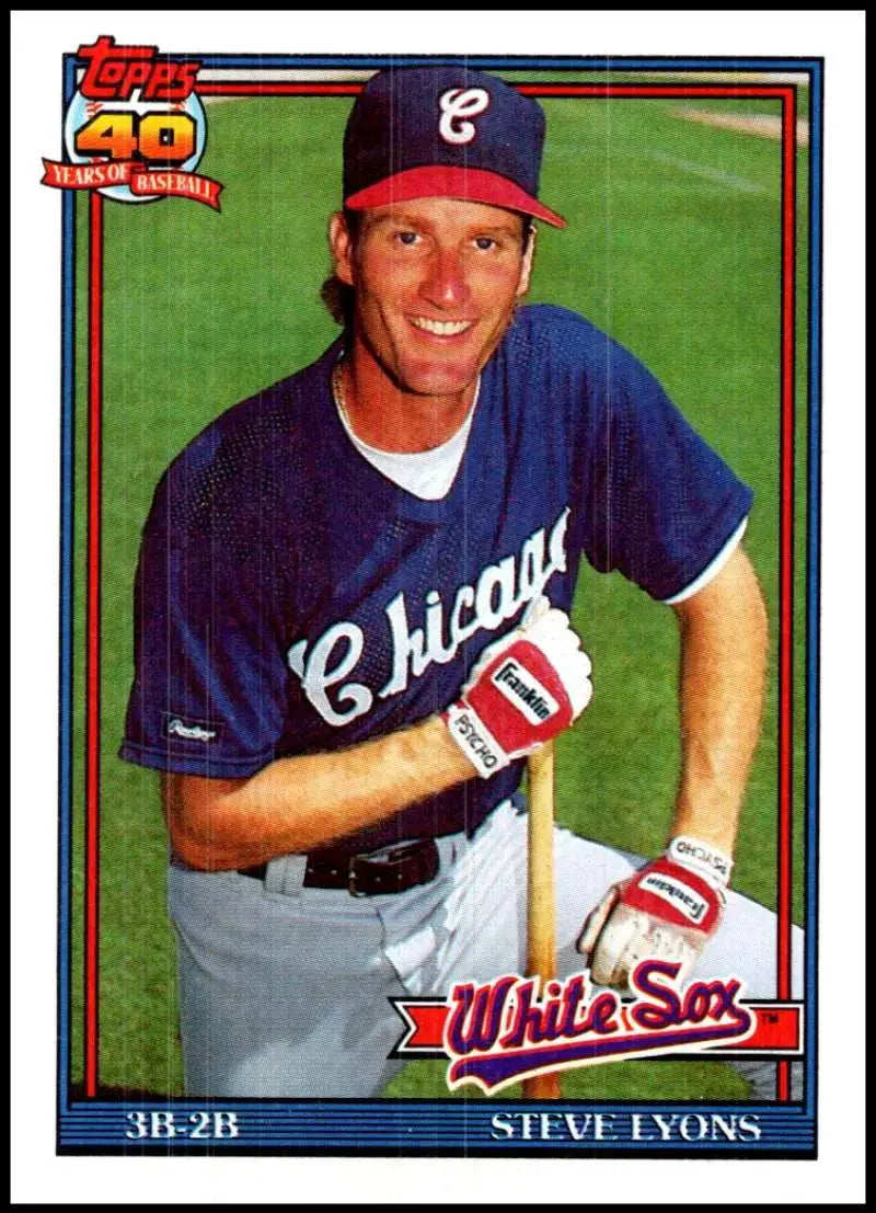 Chicago White Sox 1991 Topps card featuring player Steve Lyons in blue uniform