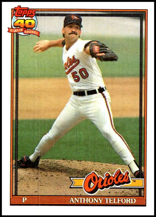 Baseball card of Anthony Telford pitching in uniform #50 for the Baltimore Orioles