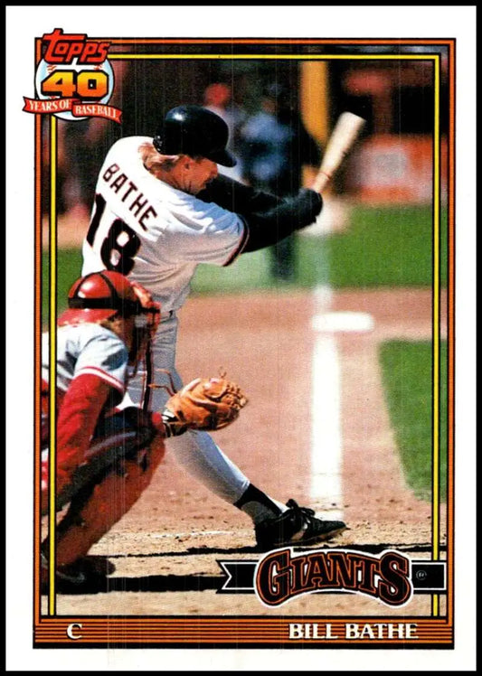 1991 Topps #679 Bill Bathe San Francisco Giants catcher making a play at home plate