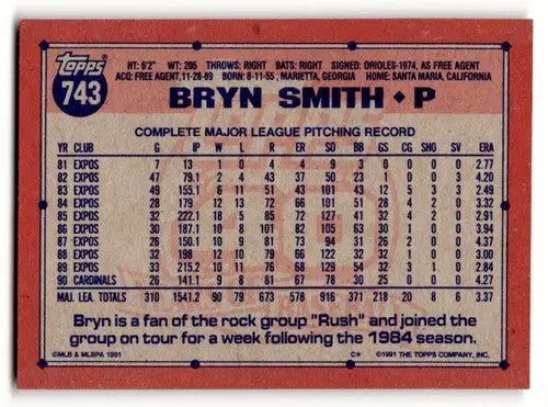1991 Topps #743 Bryn Smith St. Louis Cardinals Baseball Cards ID:53043 - Baseball Cards