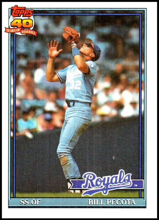 Bill Pecota catching a fly ball on 1991 Topps #754 Kansas City Royals Baseball Card