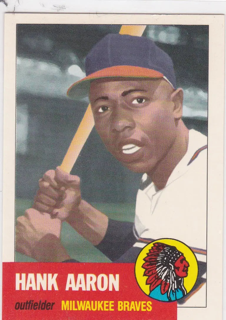 Vintage Hank Aaron baseball card featuring 1953 design Milwaukee Braves from Topps Archives
