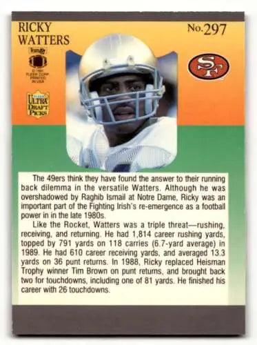 1991 Ultra #297 Ricky Watters San Francisco 49ers Football Card Original Gloss NM