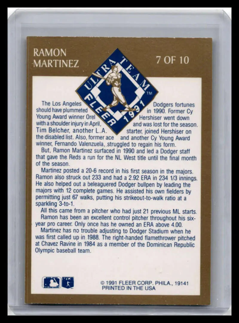 Baseball card featuring Ramon Martinez with a brown and blue diamond design for Los Angeles Dodgers