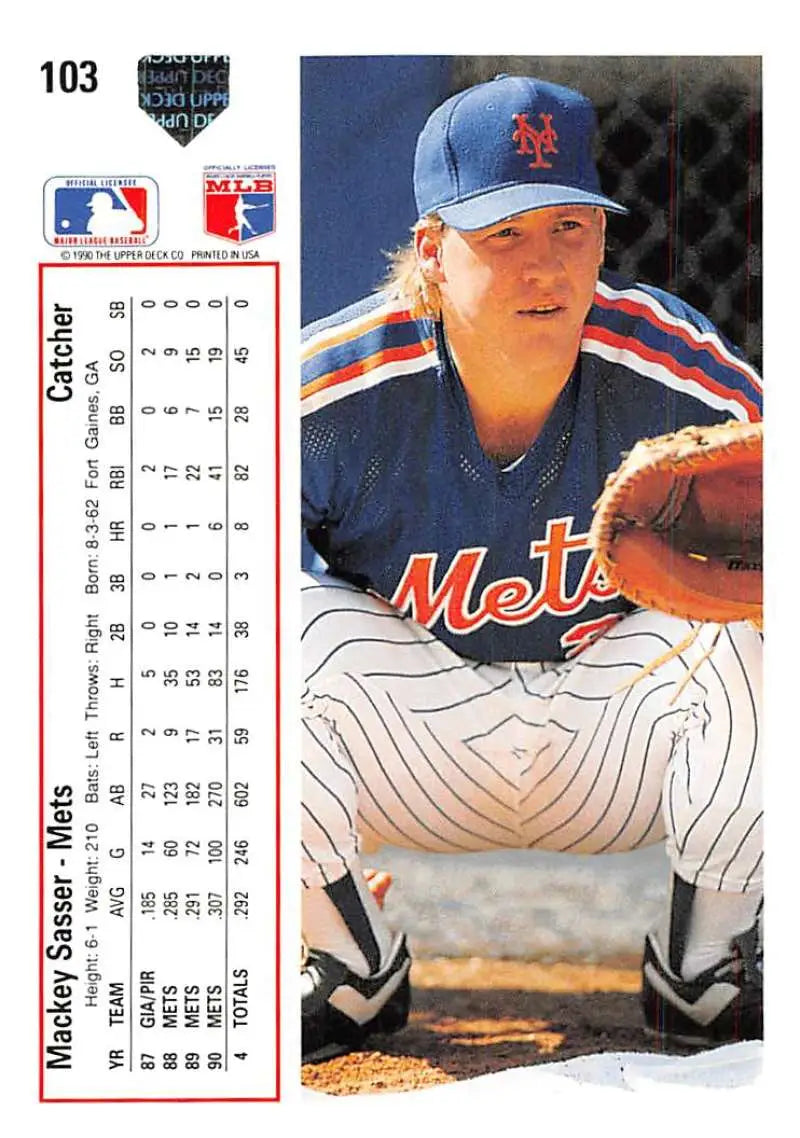 Mackey Sasser New York Mets Baseball Card in blue uniform from Upper Deck 1991