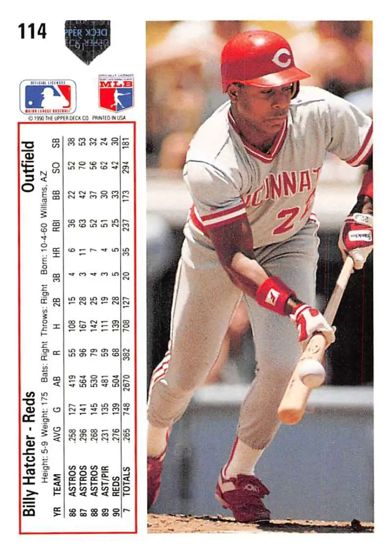 Baseball card of Billy Hatcher in 27 batting stance for Cincinnati Reds Upper Deck