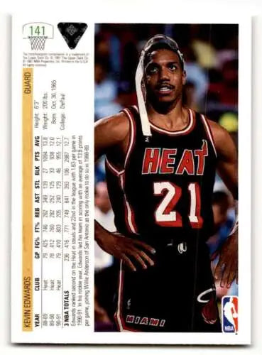Original gloss 1991 Upper Deck Kevin Edwards Miami Heat Basketball Card NM