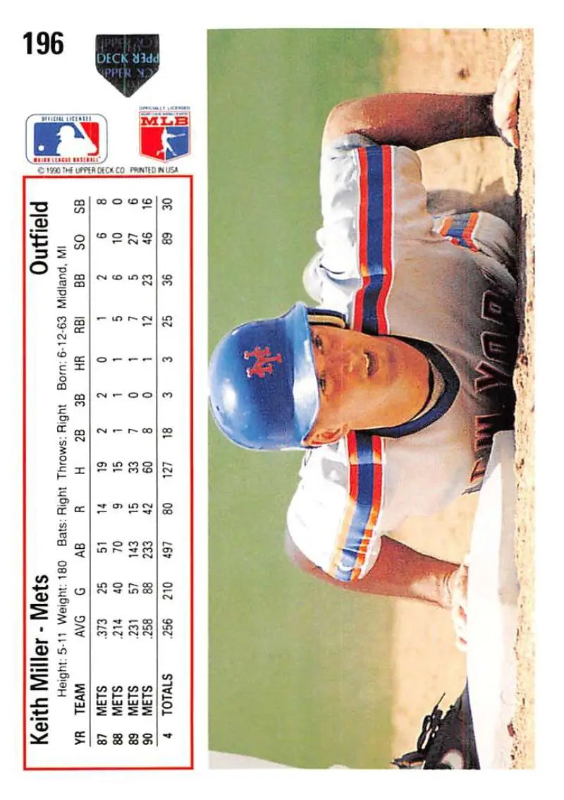 Keith Miller New York Mets baseball card from 1991 Upper Deck #196 in NM-MT condition