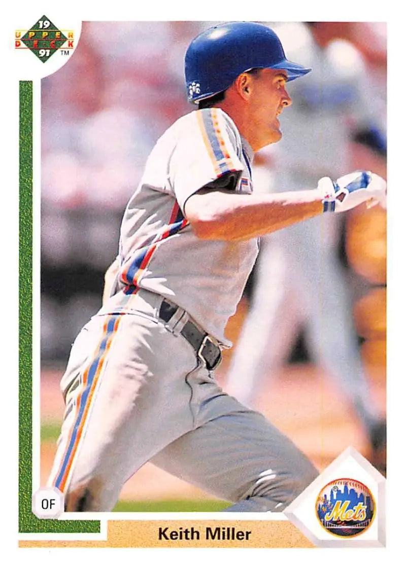 Keith Miller in New York Mets away uniform swings, 1991 Upper Deck baseball card