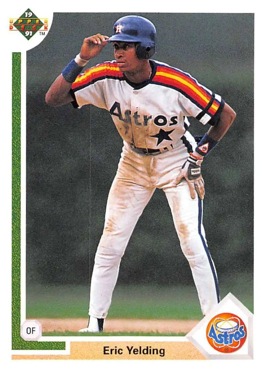 Baseball card of Eric Yelding in classic Houston Astros rainbow-striped uniform
