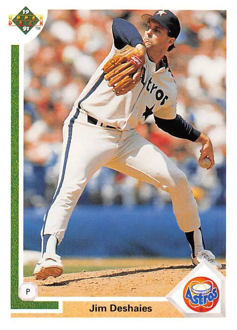 Baseball pitcher Jim Deshaies in Houston Astros uniform mid-delivery, Upper Deck card