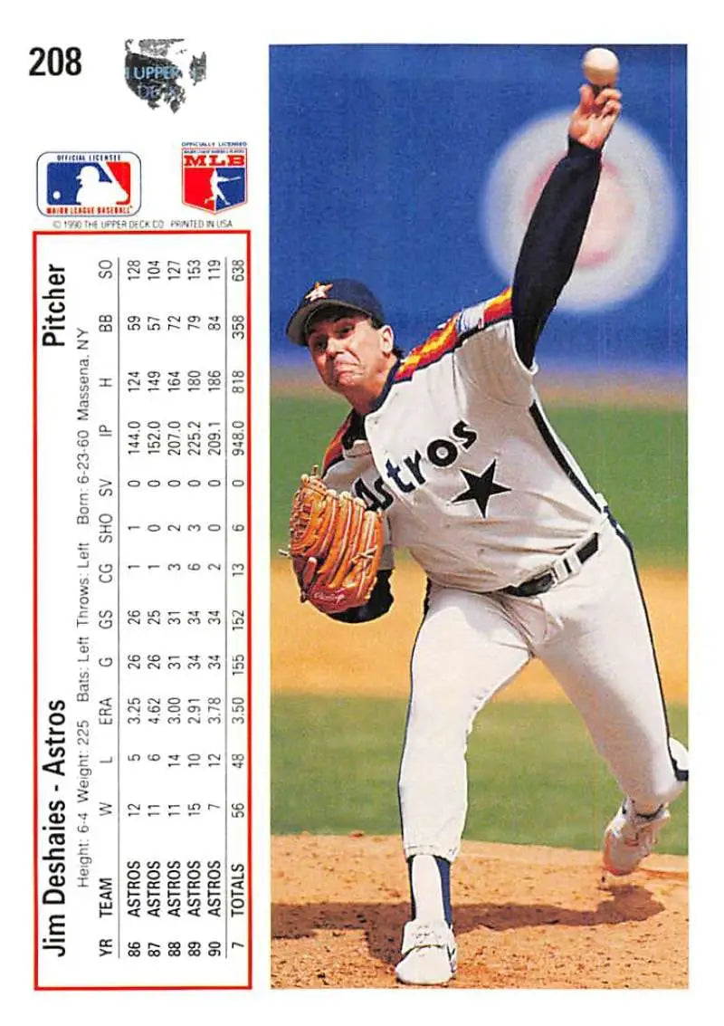 Houston Astros pitcher Jim Deshaies mid-delivery on 1991 Upper Deck baseball card