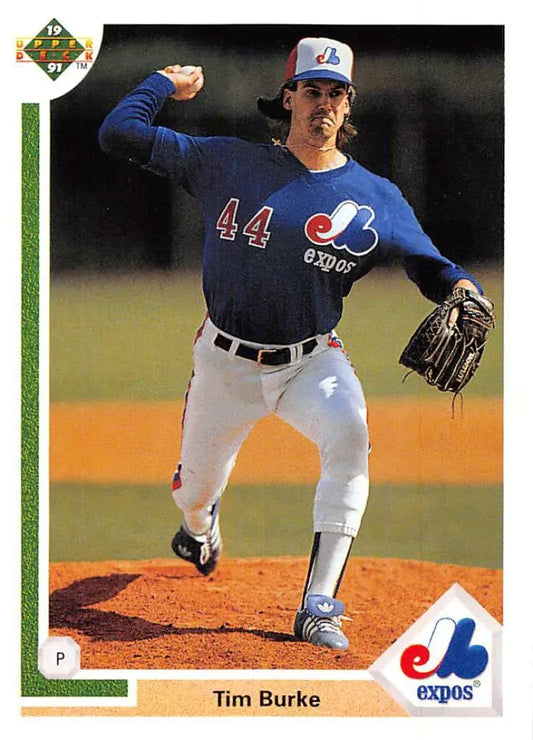 Tim Burke throwing a pitch in Montreal Expos uniform on baseball card
