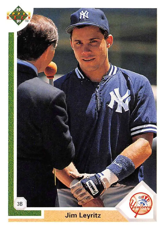Jim Leyritz 1991 Upper Deck baseball card featuring New York Yankees in navy uniform