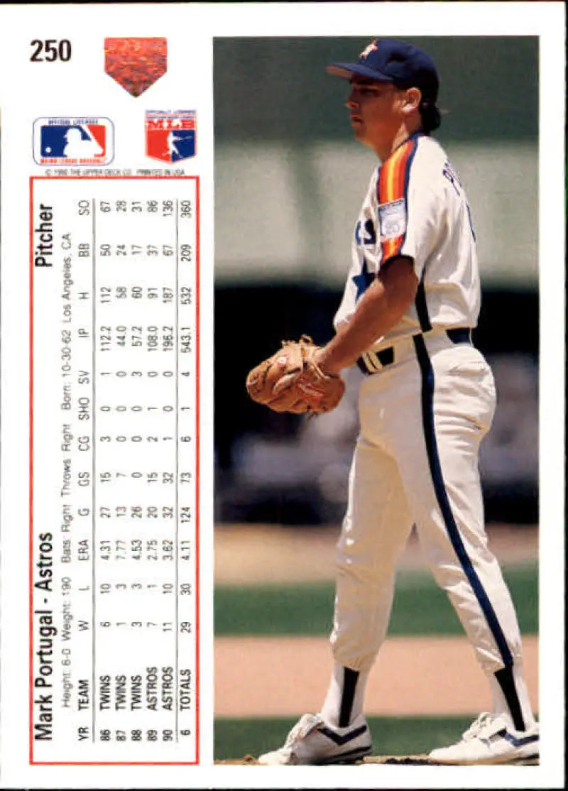 Baseball card of Mark Portugal in white and blue uniform for Houston Astros