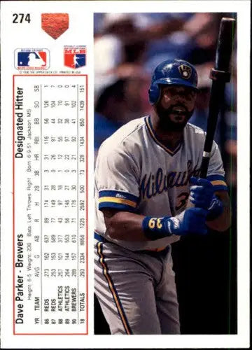 Original gloss 1991 Upper Deck Dave Parker baseball card displayed in product ID 11945
