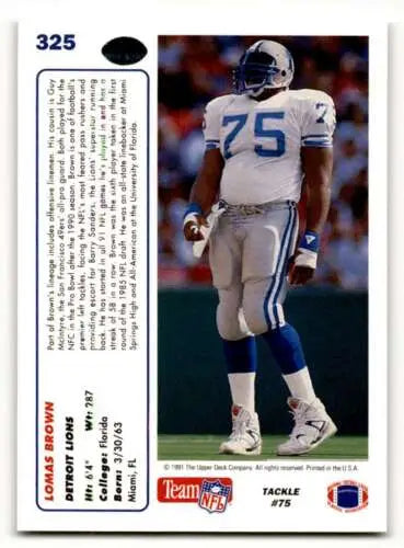 1991 Upper Deck #325 Lomas Brown Detroit Lions Football Card with original gloss