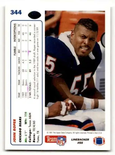 1991 Upper Deck #344 John Roper Chicago Bears Football Card with original gloss condition