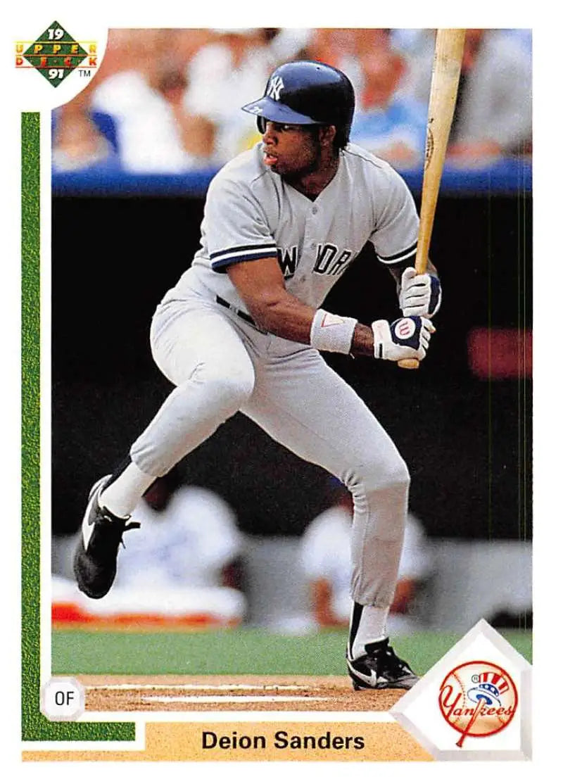 Deion Sanders New York Yankees Baseball Card at bat in white uniform
