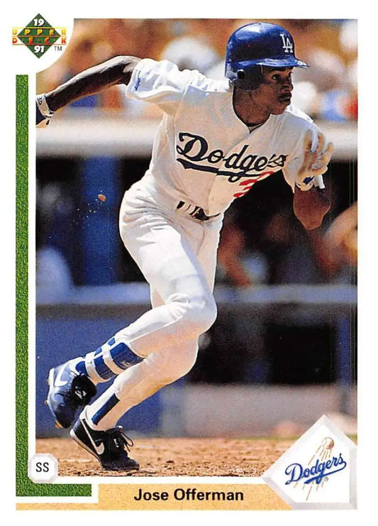 Jose Offerman running after hitting the ball on a Los Angeles Dodgers trading card