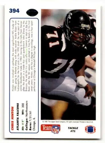 1991 Upper Deck Chris Hinton Atlanta Falcons Football Card with original gloss finish