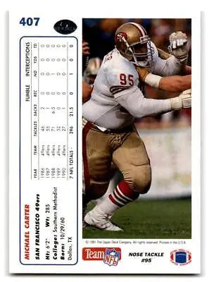 1991 Upper Deck #407 Michael Carter trading card featuring the star NFL player