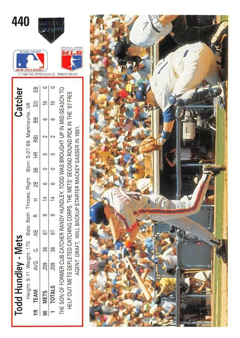 Todd Hundley pitching on the mound in 1991 Upper Deck New York Mets Baseball Card