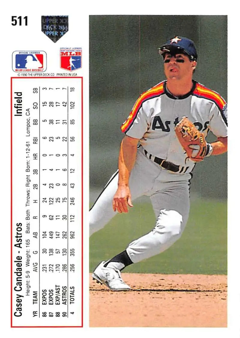 Baseball card of Casey Candaele in Houston Astros gray uniform by Upper Deck