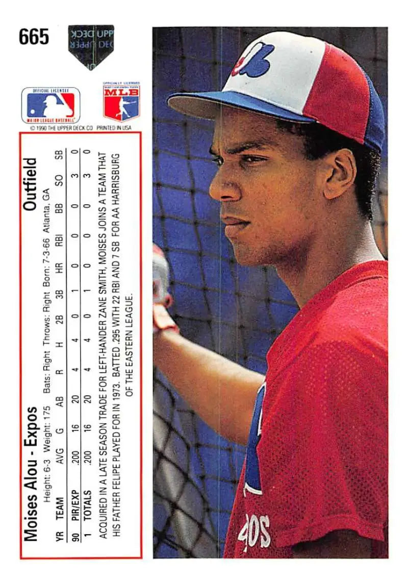 Moises Alou 1991 Upper Deck baseball card featuring Montreal Expos player in cap