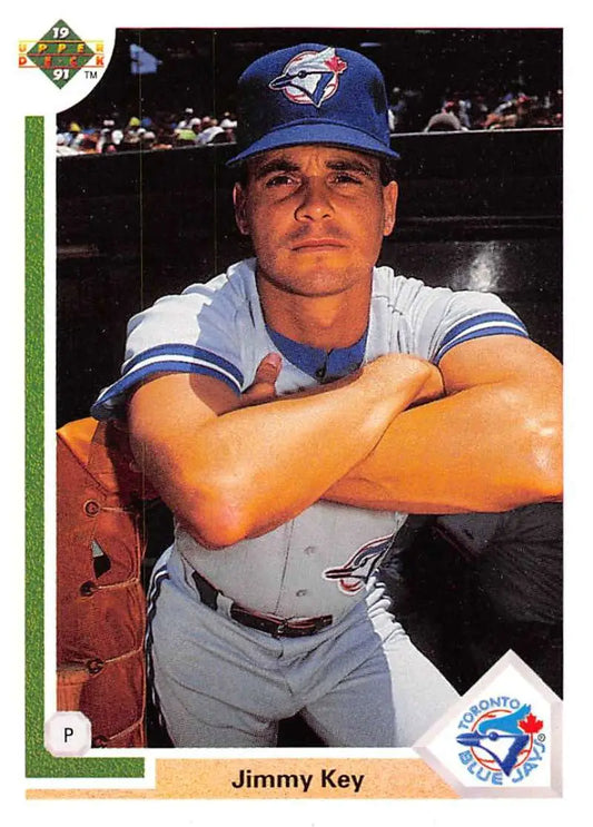 Baseball player Jimmy Key in Toronto Blue Jays uniform on dugout railing image
